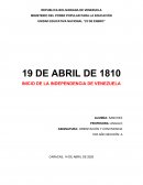 19 DE ABRIL DE 1810 INICIO DE LA INDEPENDENCIA DE VENEZUELA