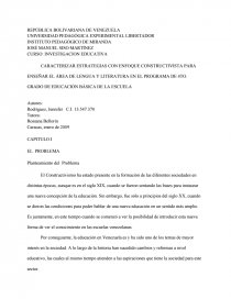 CARACTERIZAR ESTRATEGIAS CON ENFOQUE CONSTRUCTIVISTA PARA ENSEÑAR EL ÁREA DE LENGUA Y LITERATURA EN EL PROGRAMA DE 4TO. GRADO DE EDUCACIÓN BÁSICA DE LA ESCUELA. Página 1