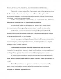 PENSAMIENTO MATEMATICO EN EL DESARROLLO DE COMPETENCIAS. Página 1