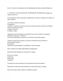 PLAN Y PUESTA EN MARCHA DE UN PROGRAMA DE RELACIONES PÚBLICAS. Página 1