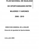 PLAN NACIONAL DE IGUALDAD DE OPORTUNIDADES ENTRE MUJERES Y VARONES 2006 – 2010