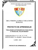 PROYECTO DE APRENDIZAJE “REALIZANDO ACTIVIDADES DE AYUDA SOCIAL A TRAVES DEL VOLUNTARIADO”