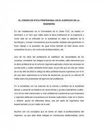 CODIGO ETICO EN EL EJERCICIO DE LA INGENIERA. Página 1