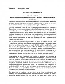 Educación y Promoción en Salud LEY ESTATUTARIA EN SALUD. Página 1
