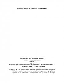 CUESTIONARIO CON SUS RESPECTIVAS RESPUESTAS DEL ARTÍCULO 26 DE LA CONSTITUCION POLITICA DE COLOMBIA.. Página 1