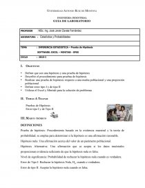 INFERENCIA ESTADISTICA – Prueba de Hipótesis SOFTWARE: EXCEL – MINITAB - SPSS. Página 1