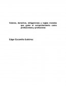 Valores, derechos, obligaciones y reglas morales que guíen el comportamiento como profesionista y profesional.
