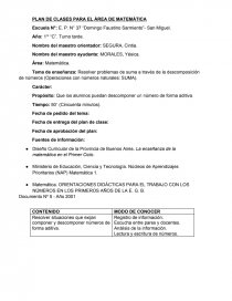 Plan de clase para Matemática. Página 1