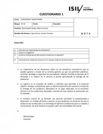 ALMACENES E INVENTARIOS CUESTIONARIO. Página 1