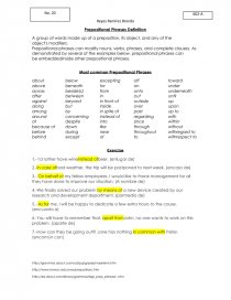 Prepositional Phrases Definition. Página 1