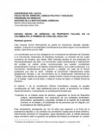 ESTADO SOCIAL DE DERECHO, UN PROPOSITO FALLIDO, EN LA COLOMBIA DE LA PRIMERA DE CADA DEL SIGLO XXI. Página 1