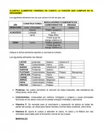 CLASIFICA ALIMENTOS TENIENDO EN CUENTA LA FUNCIÓN QUE CUMPLEN EN EL ORGANISMO. Página 1