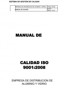 Manual de calidad EMPRESA DE DISTRIBUCION DE ALUMINIO Y VIDRIO. Página 1