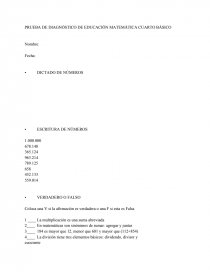 PRUEBA DE DIAGNÓSTICO DE EDUCACIÓN MATEMÁTICA CUARTO BÁSICO. Página 1