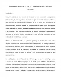 MATRIMONIO ENTRE HOMOSEXUALES Y ADOPCION DE HIJOS: UNA GRAN POLEMICA. Página 1