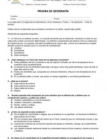PRUEBA DE GEOGRAFÍA. Responde las siguientes preguntas. Página 1