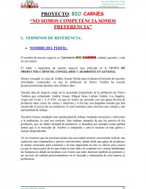 PROYECTO: BIO CARNES “NO SOMOS COMPETENCIA SOMOS PREFERENCIA”. Página 1