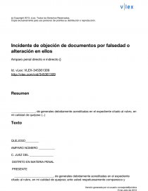 Incidente de objeción de documentos por falsedad o alteración en ellos. Página 1