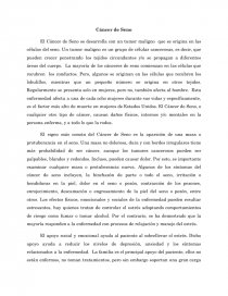 Cancer de Seno se desarrolla con un tumor maligno que se origina en las células del seno. Página 1