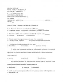 Examen de ciencias I. secundaria. Página 1