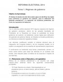 REFORMA ELECTORAL 2014 Tema 1. Régimen de gobierno