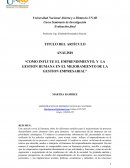 Como influye el emprendimiento, y la gestion humana en el mejoramiento de la gestion empresarial