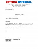 OPTICA IMPERIAL CERTIFICACIÓN