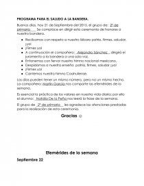 Programa para el saludo a la bandera. Página 1