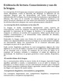 Evidencia de lectura: Conocimiento y uso de la lengua