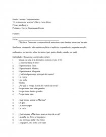 Prueba Lectura Complementaria “El problema de Martina” (María Luisa Silva). Página 1