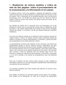 Realización de lectura analítica y crítica de más de dos páginas sobre el procesamiento de la comunicación y la información en el cuerpo