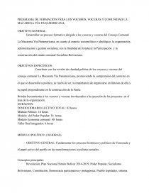 PROGRAMA DE FORMACIÓN PARA LOS VOCEROS, VOCERAS Y COMUNIDAD LA MACARENA VÍA PANAMERICANA. Página 1