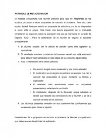 Actividad de metacognicion. El maestro programara una reunión plenaria. Página 1