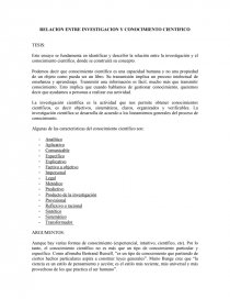 RELACION ENTRE INVESTIGACION Y CONOCIMIENTO CIENTIFICO. Página 1
