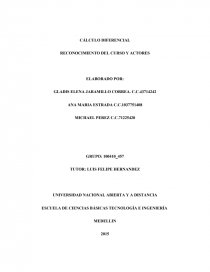 CÁLCULO DIFERENCIAL RECONOCIMIENTO DEL CURSO Y ACTORES. Página 1