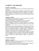 LA LENGUA Y LOS HABLANTES EL SIGNO Y LOS SIGNOS