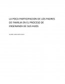 Ensayo sobre La poca participacion de los padres en el proceso de aprendizaje de sus hijos