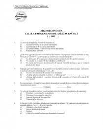 MICROECONOMIA TALLER PROGRAMADO DE APLICACION No. 1. Página 1