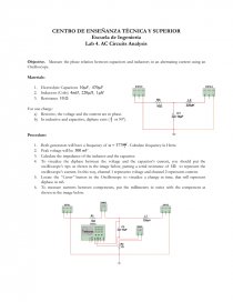 Objective. Measure the phase relation between capacitors and inductors in an alternating current using an Oscilloscope.. Página 1