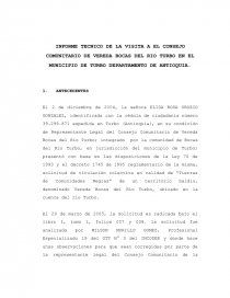 INFORME VISITA VERIFICACION CONSEJO COMUNITARIO BOCAS DEL RIO TURBO. Página 1