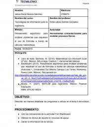 Pensamiento algorítmico para modelar problemas que requieren el uso de formulas a través de cálculos matemáticos.. Página 1