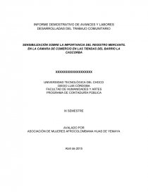INFORME DEMOSTRATIVO DE AVANCES Y LABORES DESARROLLADAS DEL TRABAJO COMUNITARIO. Página 1