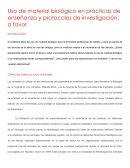 Uso de material biológico en prácticas de enseñanza y protocolos de investigación