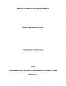 Especificaciones de un equipo de cómputo.