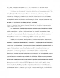 ANÁLISIS DEL PROGRAMA NACIONAL DE FORMACIÓN EN INFORMATICA. Página 1