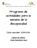 Proyecto de actividades programadas para la semana de la discapacidad