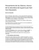 Pensamiento de los Clásicos, Acerca de la naturaleza de la guerra por Karl Von Clausewitz