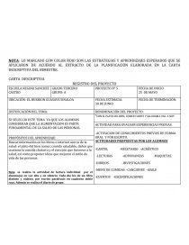 O MARCADO CON COLOR ROJO SON LAS ESTRATEGIAS Y APRENDIZAJES ESPERADOS QUE SE APLICARON DE ACUERDO AL EXTRACTO DE LA PLANIFICACIÓN ELABORADA EN LA CARTA DESCRIPTIVA DEL BIMESTRE. Página 1