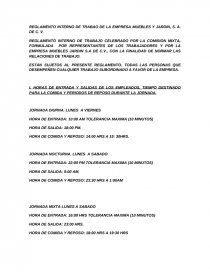 UN REGLAMENTO INTERNO DE TRABAO DE LA EMPRESA MUEBLES Y JARDIN, S. A. DE C. V.. Página 1