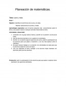 Planeación de matemáticas: Tema suma y resta